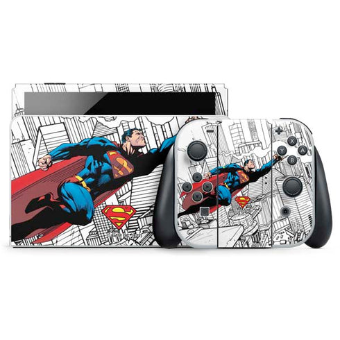 DC Comics Superman Super Speed Flying Over City Nintendo Switch OLED (2021) Skin